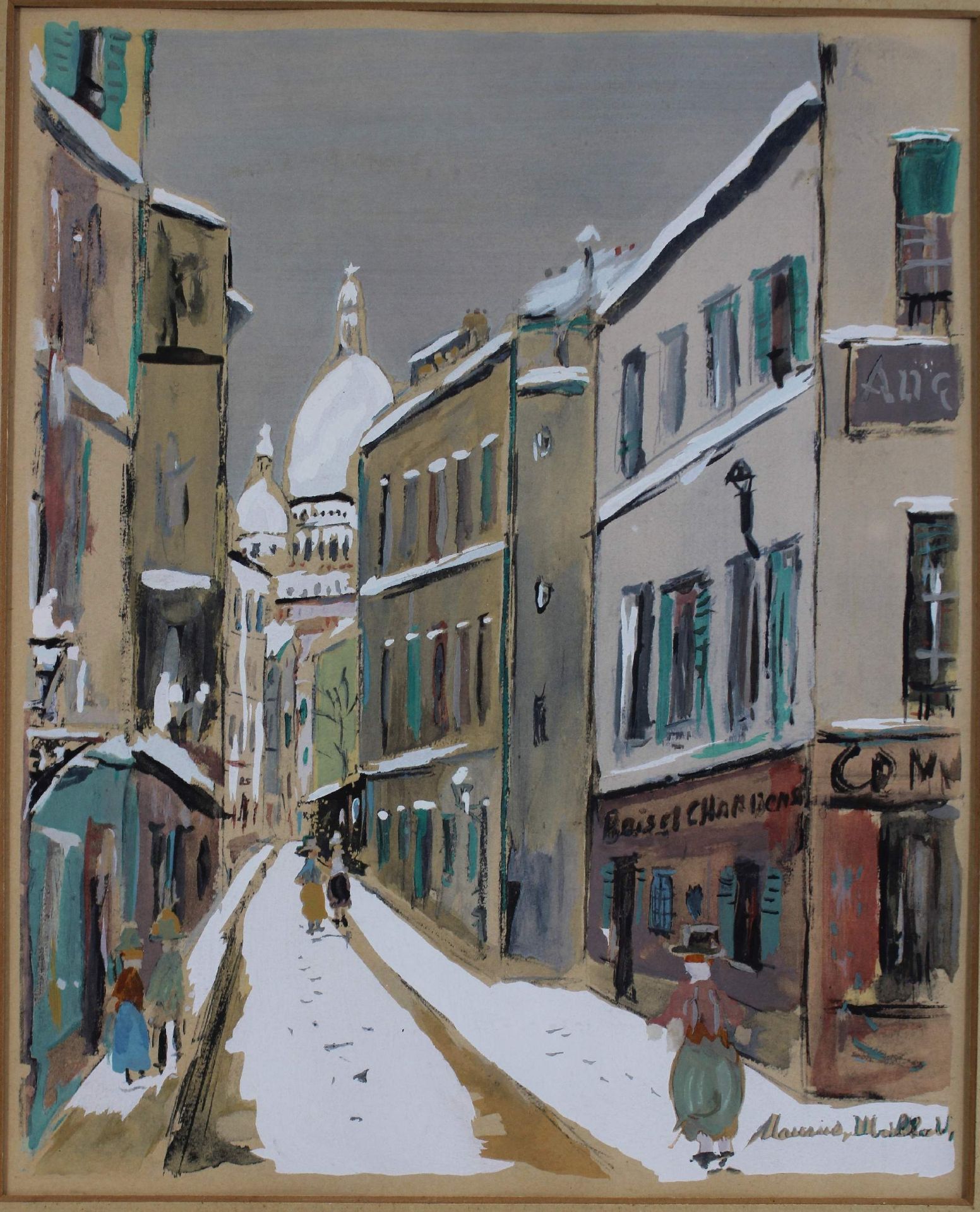 Maurice Utrillo (französisch, 1883-1955), Rue Saint Rustique,Lithographie, handkoloriert, Unten
