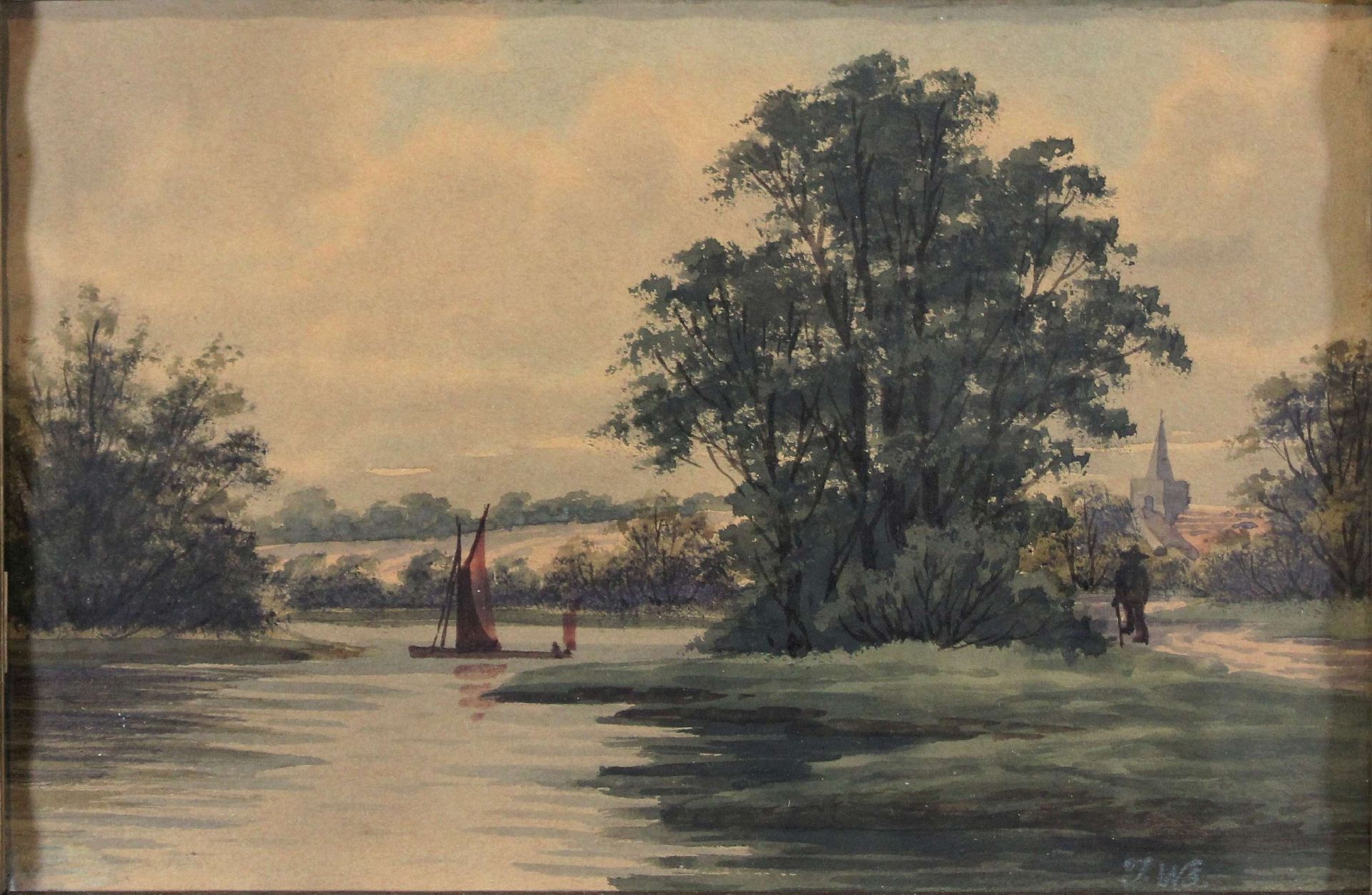 Johann Wilhelm Schirmer (deutsch, 1807 - 1863), Landschaft, Aquarell auf Papier, u.re.monogr. - Image 3 of 3