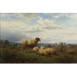 Henri Lot (deutsch 1821/22 - 1878) Öl auf Leinwand, Landschaftsmalerei, mit Schafe, Maße: H 53 cm, B