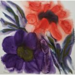 Anne Schroer, zwei Aquarellen, Blumen Lila, Blumen Blau-Gelb, 1999, jeweils sign., Maße: 49 x 49 cm,