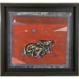 Jose Ortega (spanisch, 1921 - 1991), rote Kauernde, Mischtechnik auf Papier, u.re.sig. Maße: 56 × 62