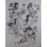 Erotische Bleistiftzeichnung, u.re.sig.dat., 1977, Maße: 56,7 x 43 cm, Rahmen: 66 x 53 cm, guter,