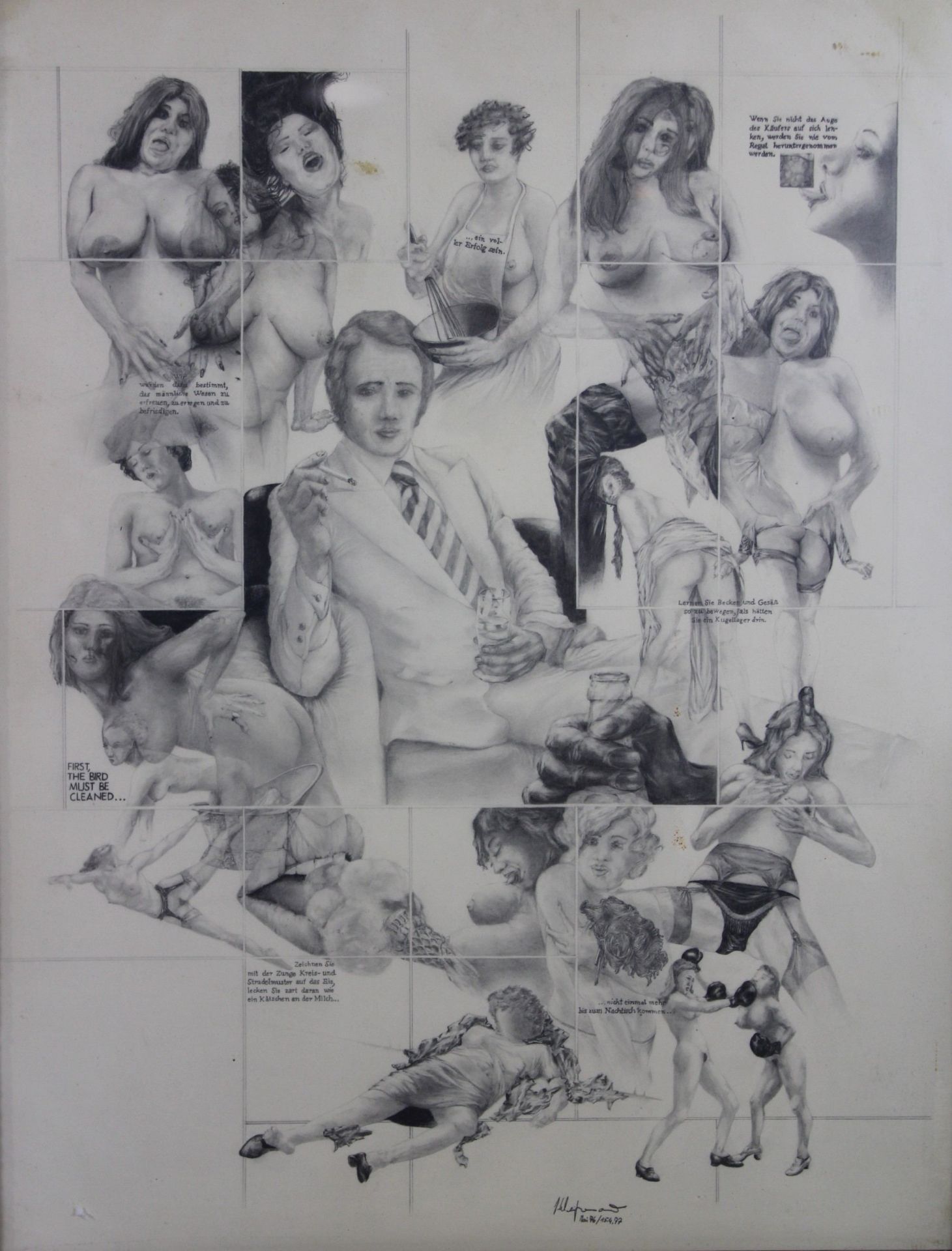 Erotische Bleistiftzeichnung, u.re.sig.dat., 1977, Maße: 56,7 x 43 cm, Rahmen: 66 x 53 cm, guter,