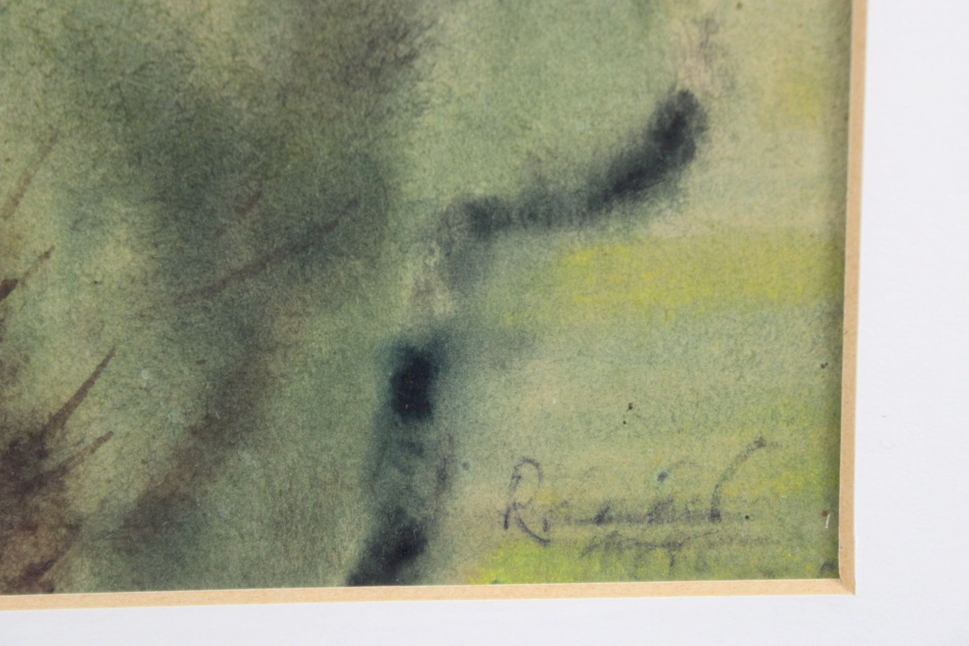 Unbekannter Künstler, Haus im Wald, Aquarell auf Papier, unten rechts undeutlich signiert, - Image 3 of 3