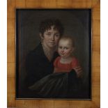 Unbekannter Künstler, Frau mit dem Kind, 19. Jh., Öl auf Leinwand, unsigniert, Maße: 69 × 57 cm,