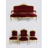 Ameublement bestehend aus Canape, Fauteuil und zwei Stühlen im Stil des Louis XV, Vergoldung