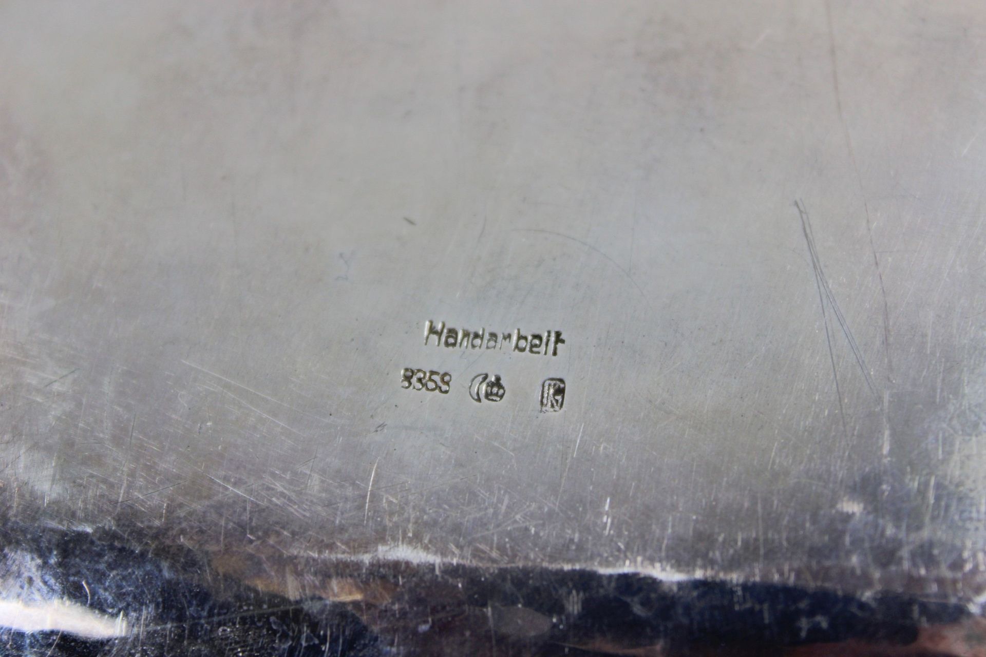 Schale, 835er Silber, Deutschland, Halbmond/Krone Punze, mit Gravur, Maße: H. 3,5 cm, B. 21 cm, T. - Bild 2 aus 2