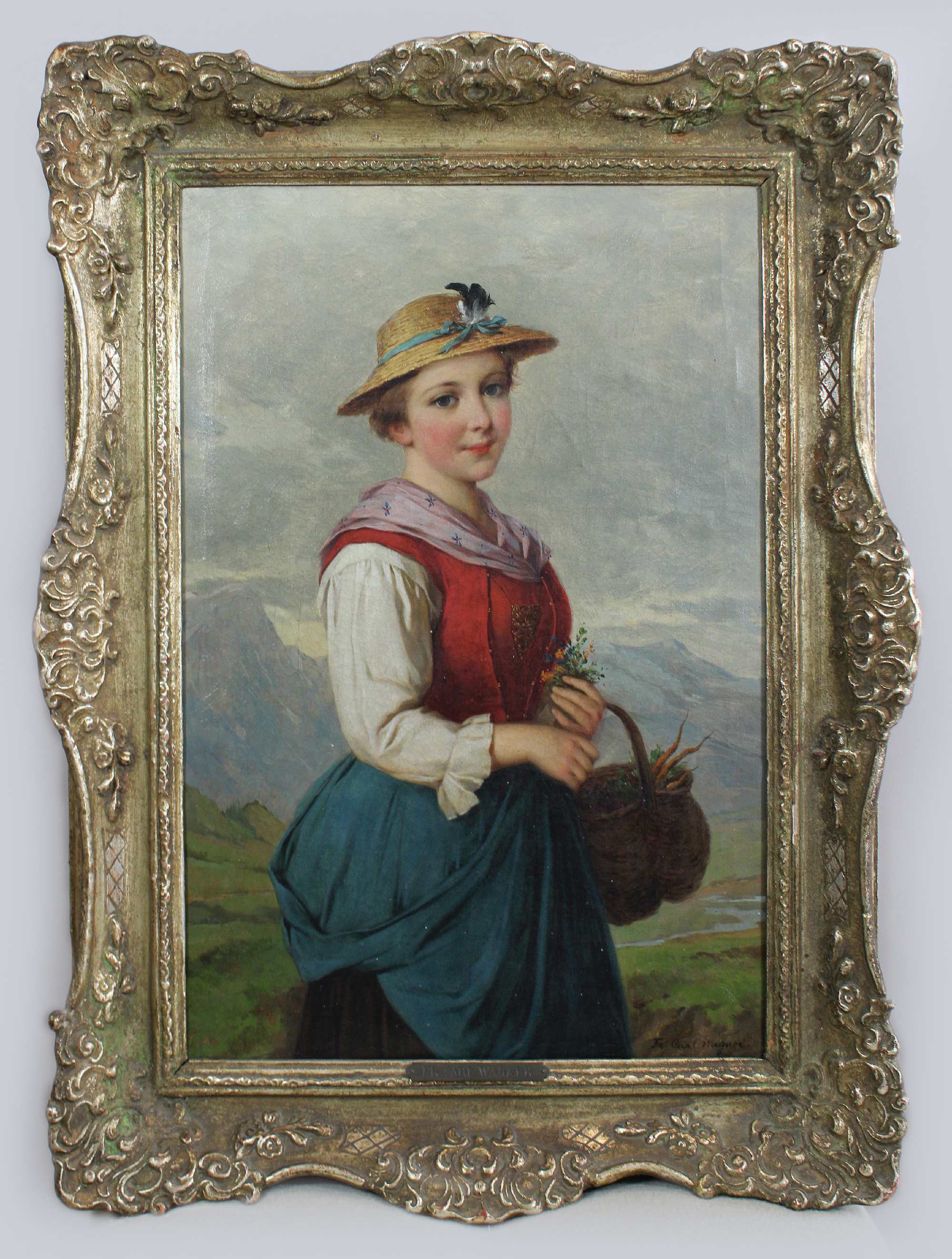 Frederich Carl Wagner, Frau mit Korb, Öl auf Leinwand, unten rechts signiert, Maße: 36,5 x 52,5 - Image 3 of 3