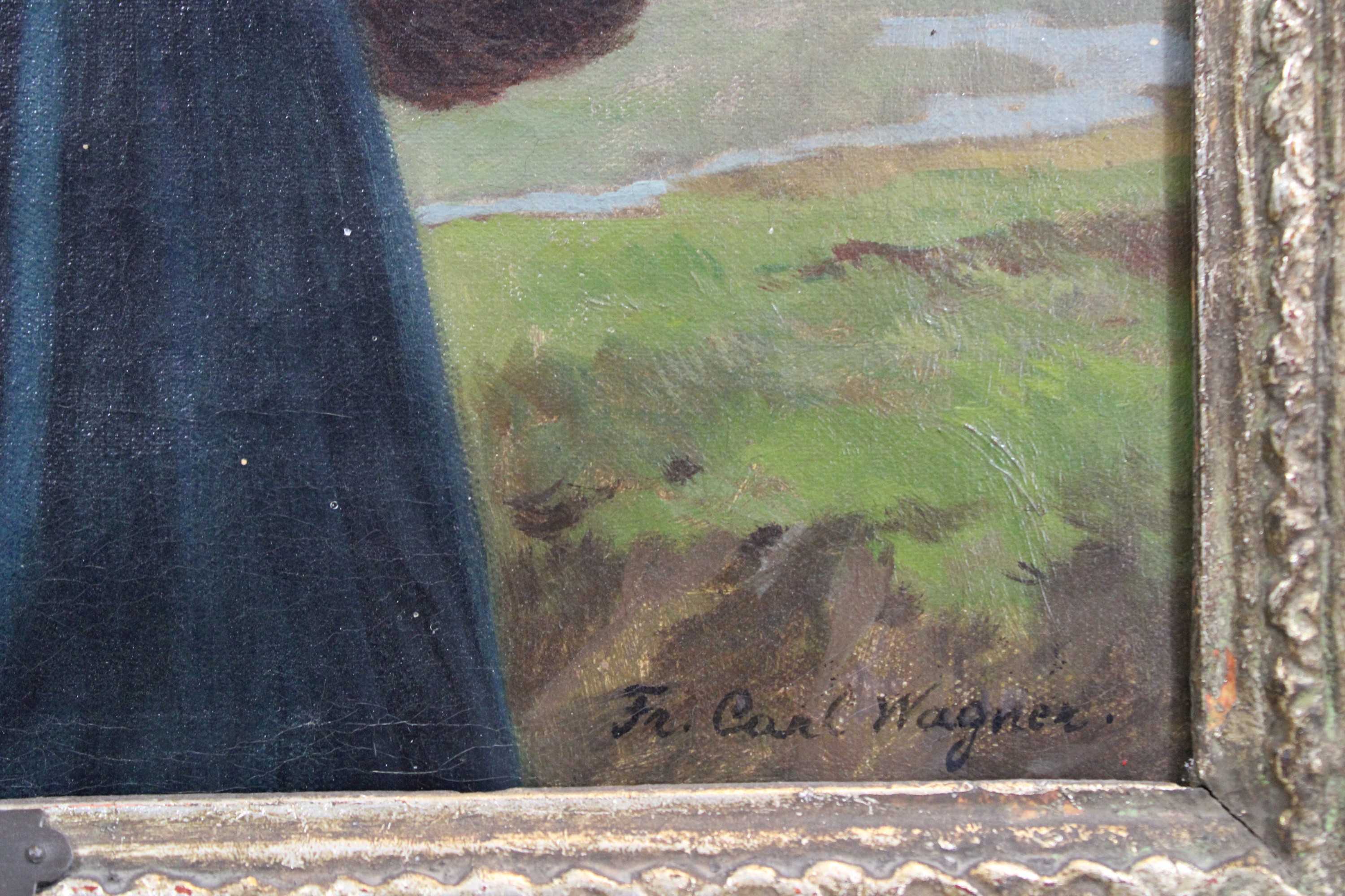 Frederich Carl Wagner, Frau mit Korb, Öl auf Leinwand, unten rechts signiert, Maße: 36,5 x 52,5 - Image 2 of 3