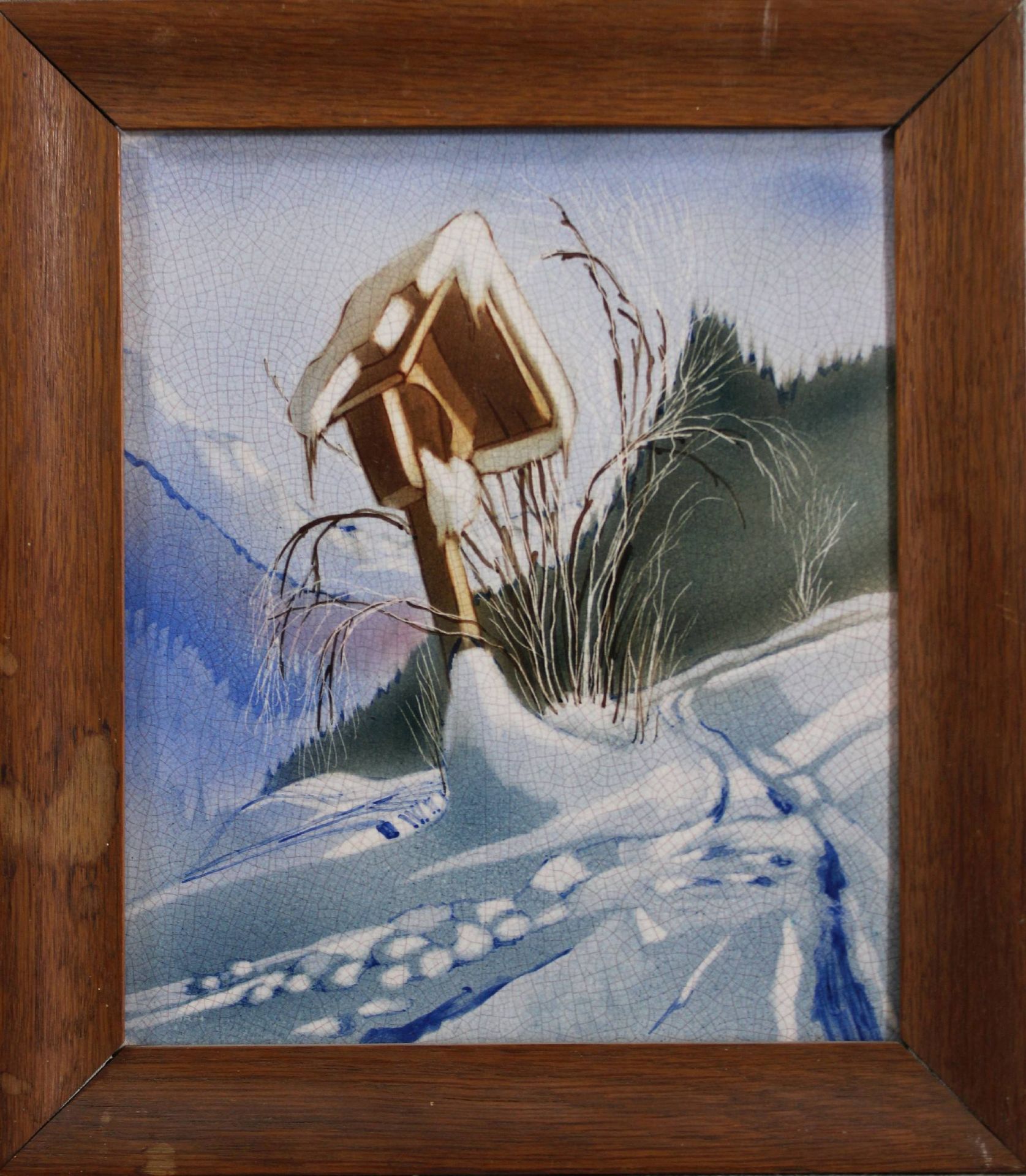 Keramikbild, Winter, Rosenthal, Maße: 24 x 28,5 cm, Rahmen: 31 x 35,5 cm. Guter, altersbedingter - Image 3 of 3
