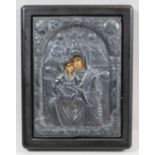 Gottesmutter, Ikone mit Silberoklad, Griechenland, 950er Silber, lichtes Maß: 14,5 x 10,5 cm,