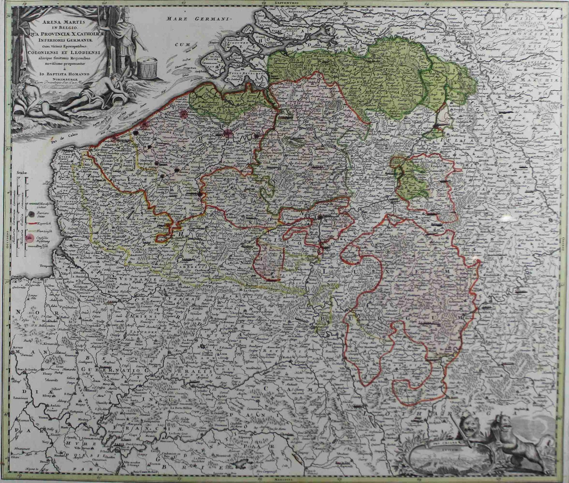 Johann Baptist Homann (deutsch, 1664 - 1724), Paar Landkarten, Kupferstich, altkoloriert, Arena - Image 2 of 3