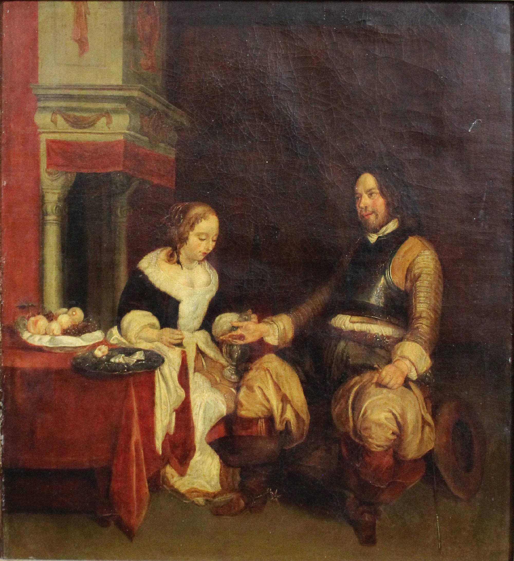 Nach Gerard ter Borch der Ältere (niederländisch, 1584 - 1662), Ein Soldat besucht eine Dame, um 18.