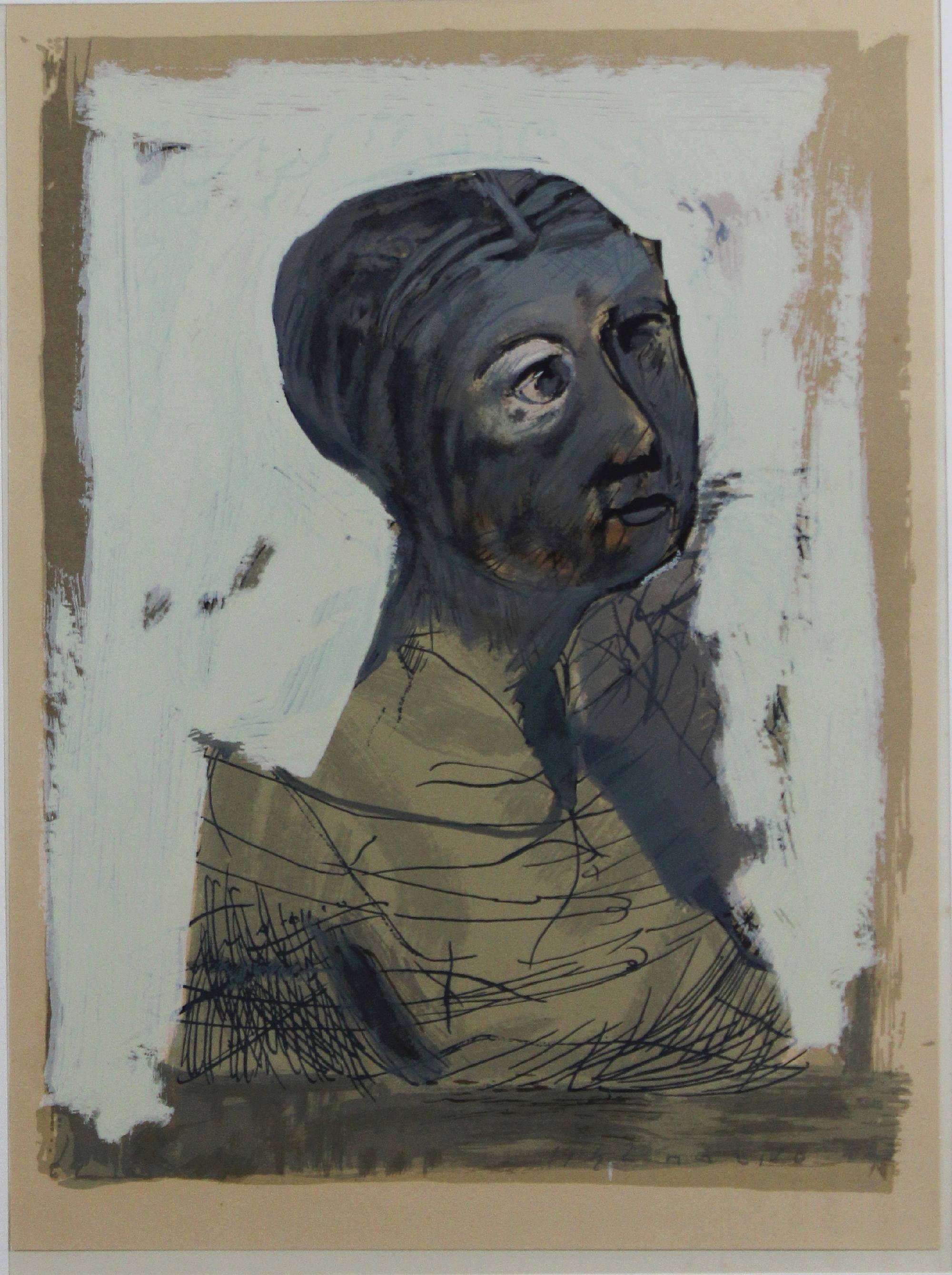 Marino Marini (italienisch, 1901 - 1980), Frauen Porträt, 1942, Mischtechnik auf Papier, unten