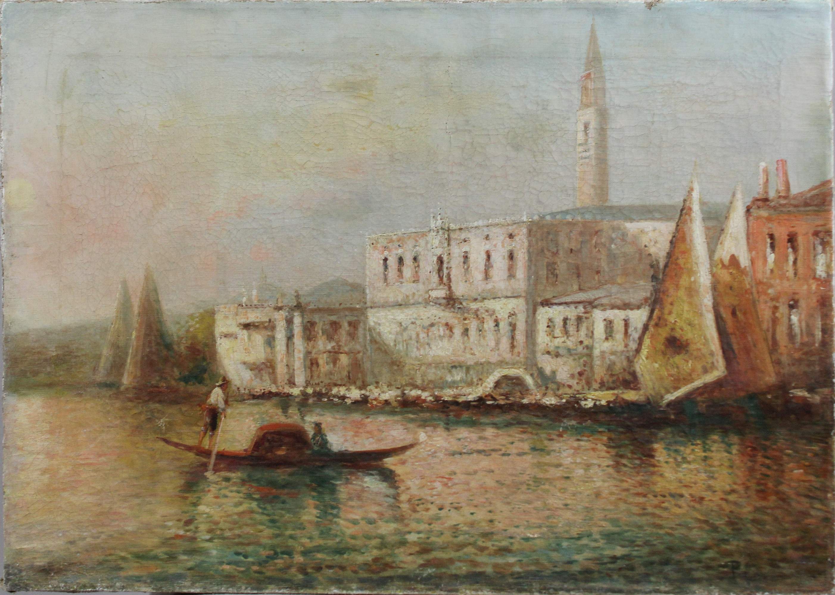Unbekannter Künstler, Ansicht des Dogenpalastes Venedig, Öl auf Leinwand, unten rechts unleserlich