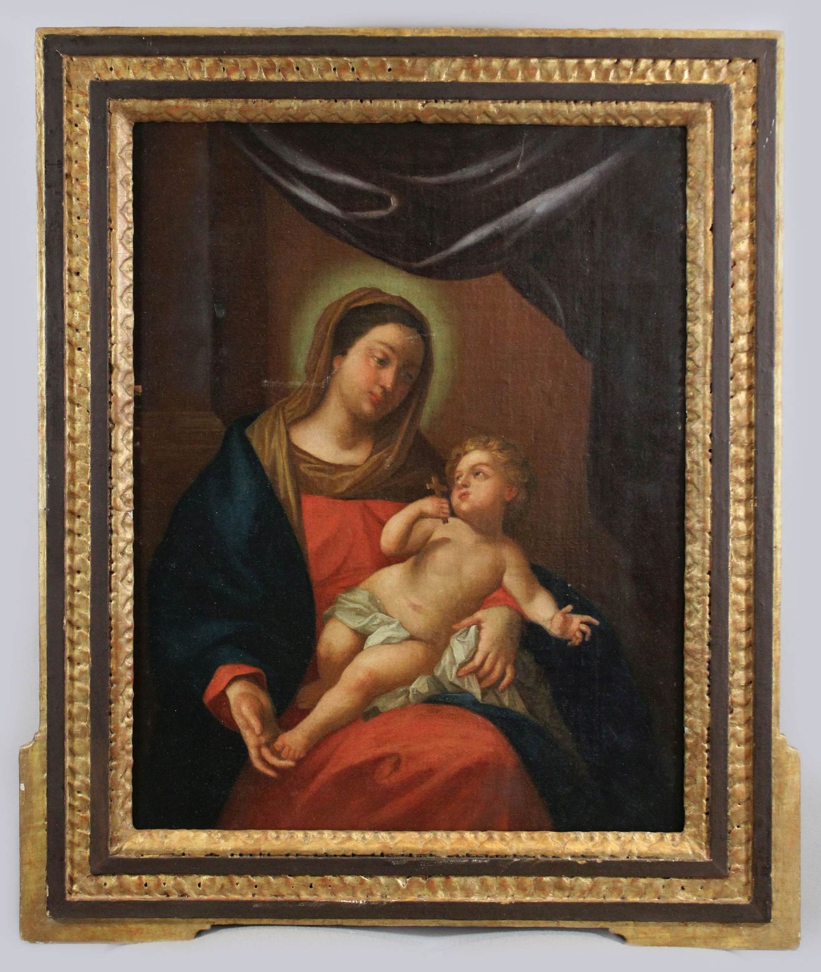 Unbekannter Künstler, Maria mit dem Kind, 18./19. Jh., Öl auf Holz, unsigniert, Maße: 39,5 x 51 - Image 2 of 2
