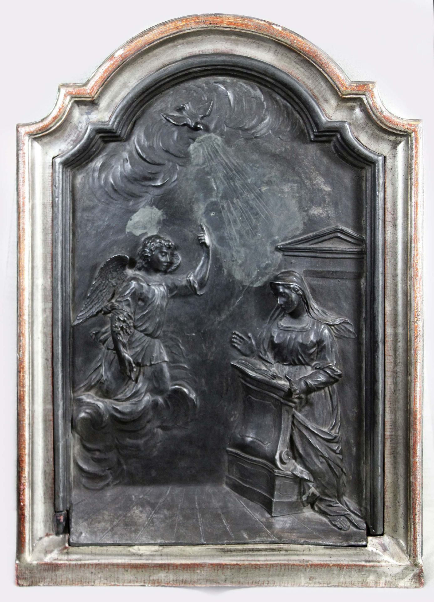 Verkündigung, Relief, Zink, 19. Jh., Maße: 35 x 51 cm. Guter, altersbedingter Zustand.