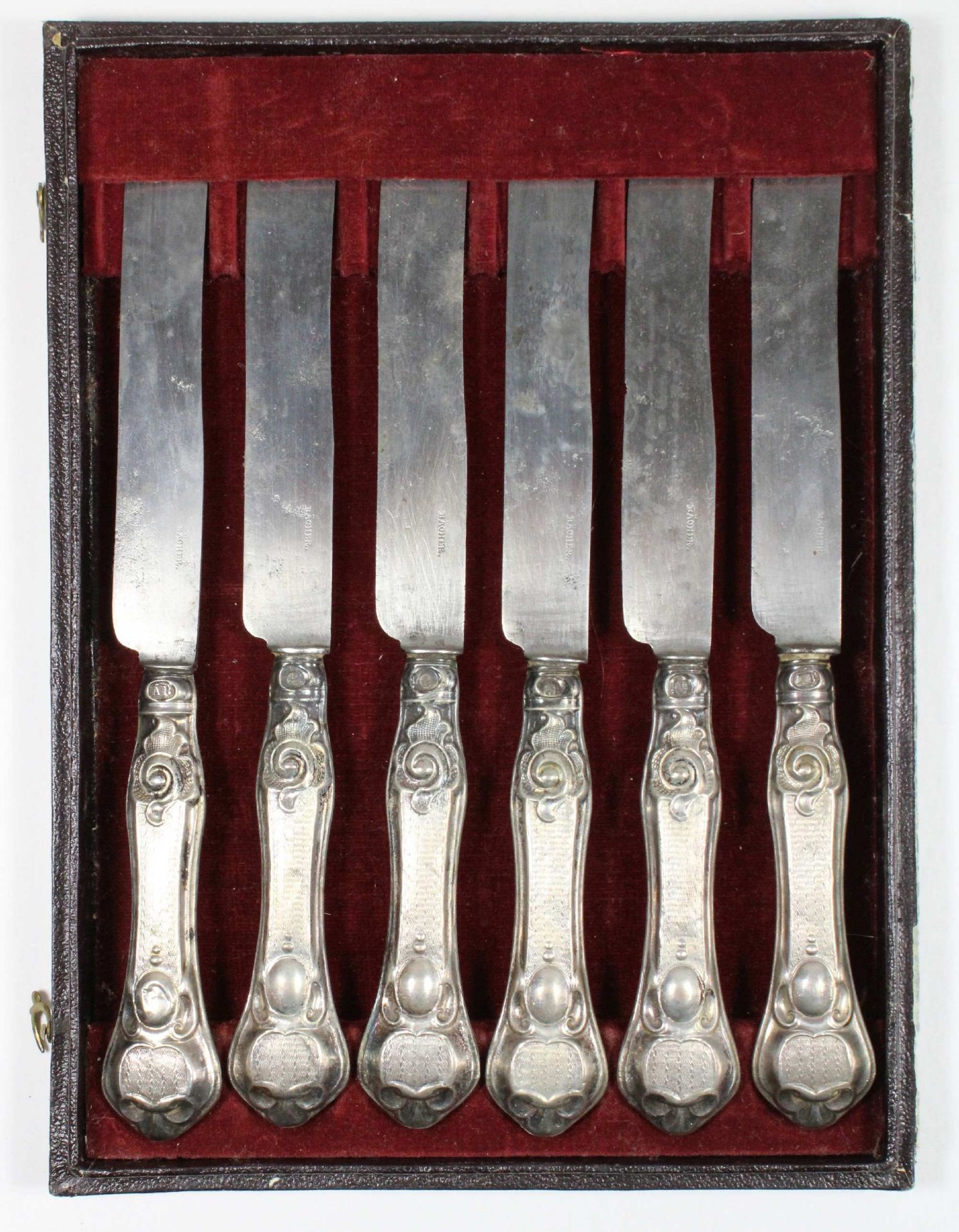 Konvolut Besteck 18-tlg., sechs Messer, Tschechoslowakei, Prag, dt. 1860, 13 Lot, Radmarke, L. 19, - Image 3 of 6