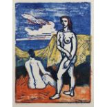 Hans Jüchser (deutsch, 1894 - 1977), Frauen am Strand, Handdruck, unten rechts signiert und