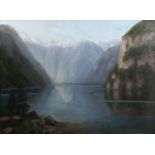 S. v. Weibert, Fjordlandschaft, Öl auf Leinwand, unten links signiert, Maße: 93 x 69 cm, Rahmen: 101