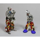 Paar Clowns von Vittorio Angini, um 1950, Italia, Muranoglas und Sterlingsilber, signiert, Saxophon