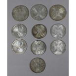 Konvolut Münzen 10 tl., sieben 5 DM-Münzen, drei 10 DM-Münzen, Gewicht gesamt: 125,11 g. Altersgemä
