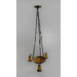 Deckenlampe, Jugendstil, Frankreich, Messing, Glass, sig. Nover France, H.: 141 cm. Altersbedingter