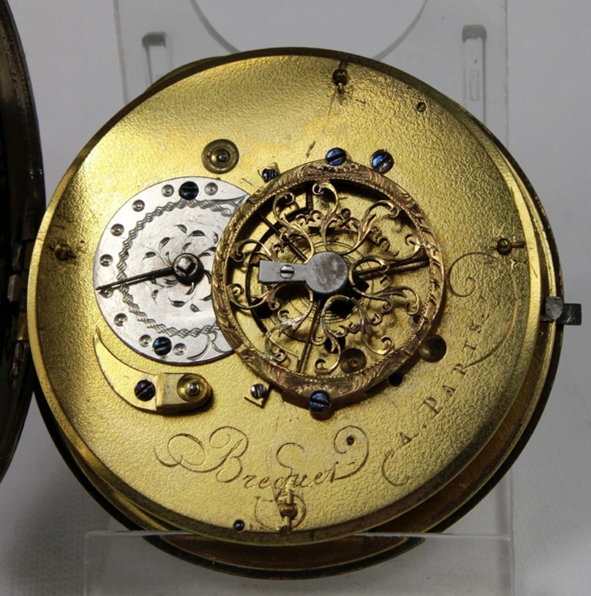 Breguet Schlüsseluhr, um 1800, Frankreich, Silber, Uhrwerk bez. Breguet a Paris, Gehäuse-Nr.: 5946, - Bild 4 aus 5