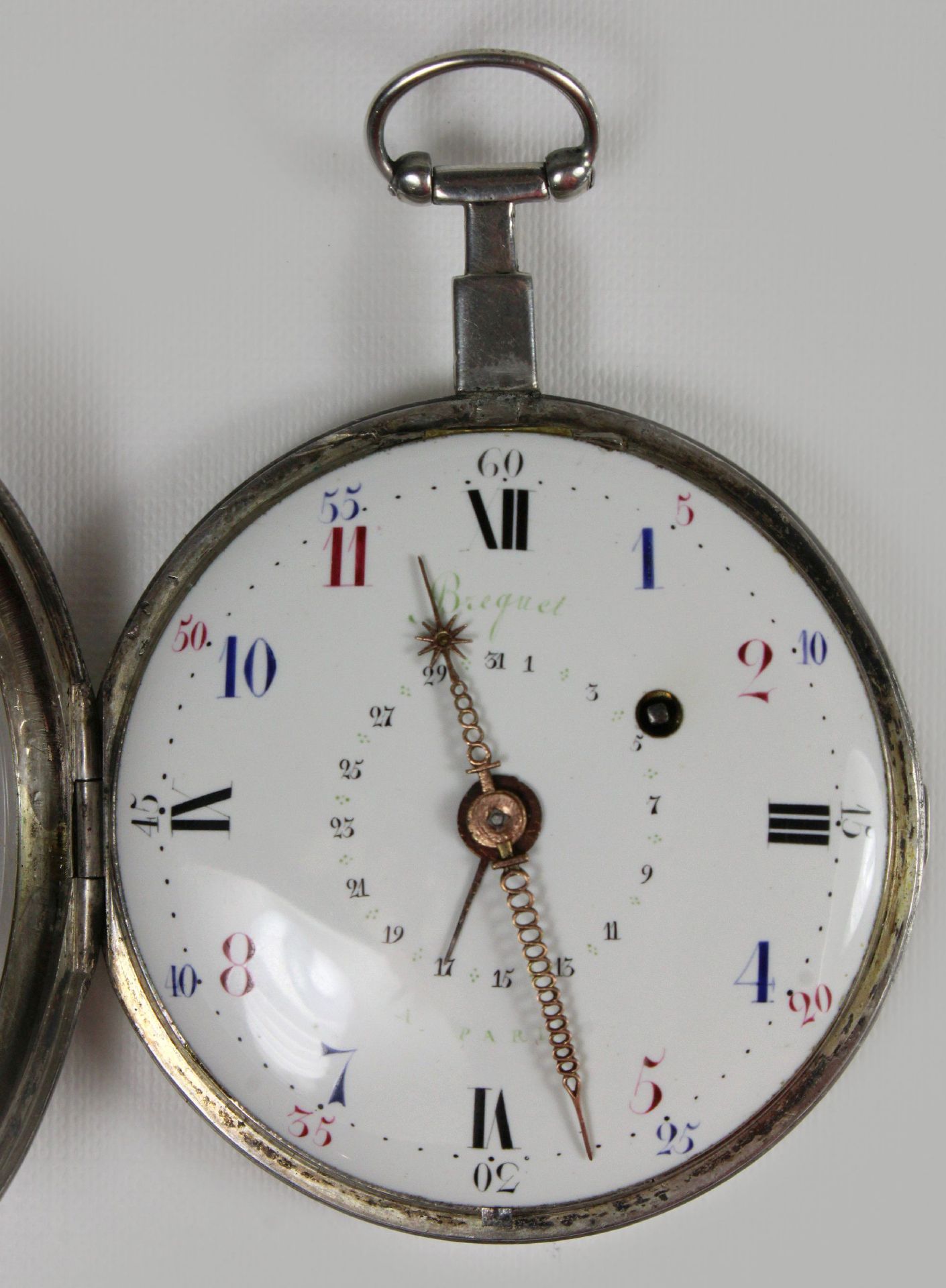 Breguet Schlüsseluhr, um 1800, Frankreich, Silber, Uhrwerk bez. Breguet a Paris, Gehäuse-Nr.: 5946, - Bild 2 aus 5