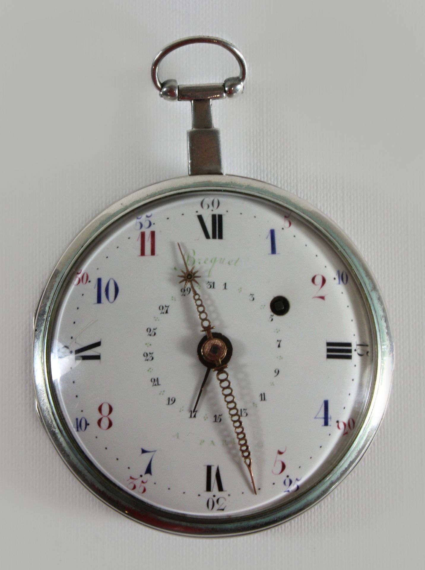 Breguet Schlüsseluhr, um 1800, Frankreich, Silber, Uhrwerk bez. Breguet a Paris, Gehäuse-Nr.: 5946,