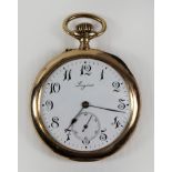 Longines Herrentaschenuhr, 1901, 585er Gold, auf dem Rückseite Deckel legiertes Monogramm mit Email