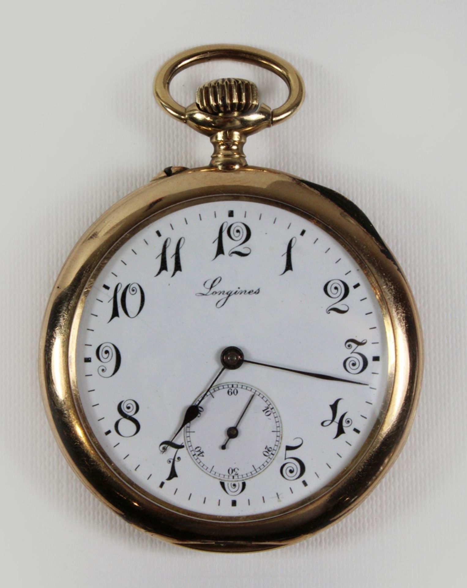 Longines Herrentaschenuhr, 1901, 585er Gold, auf dem Rückseite Deckel legiertes Monogramm mit Email