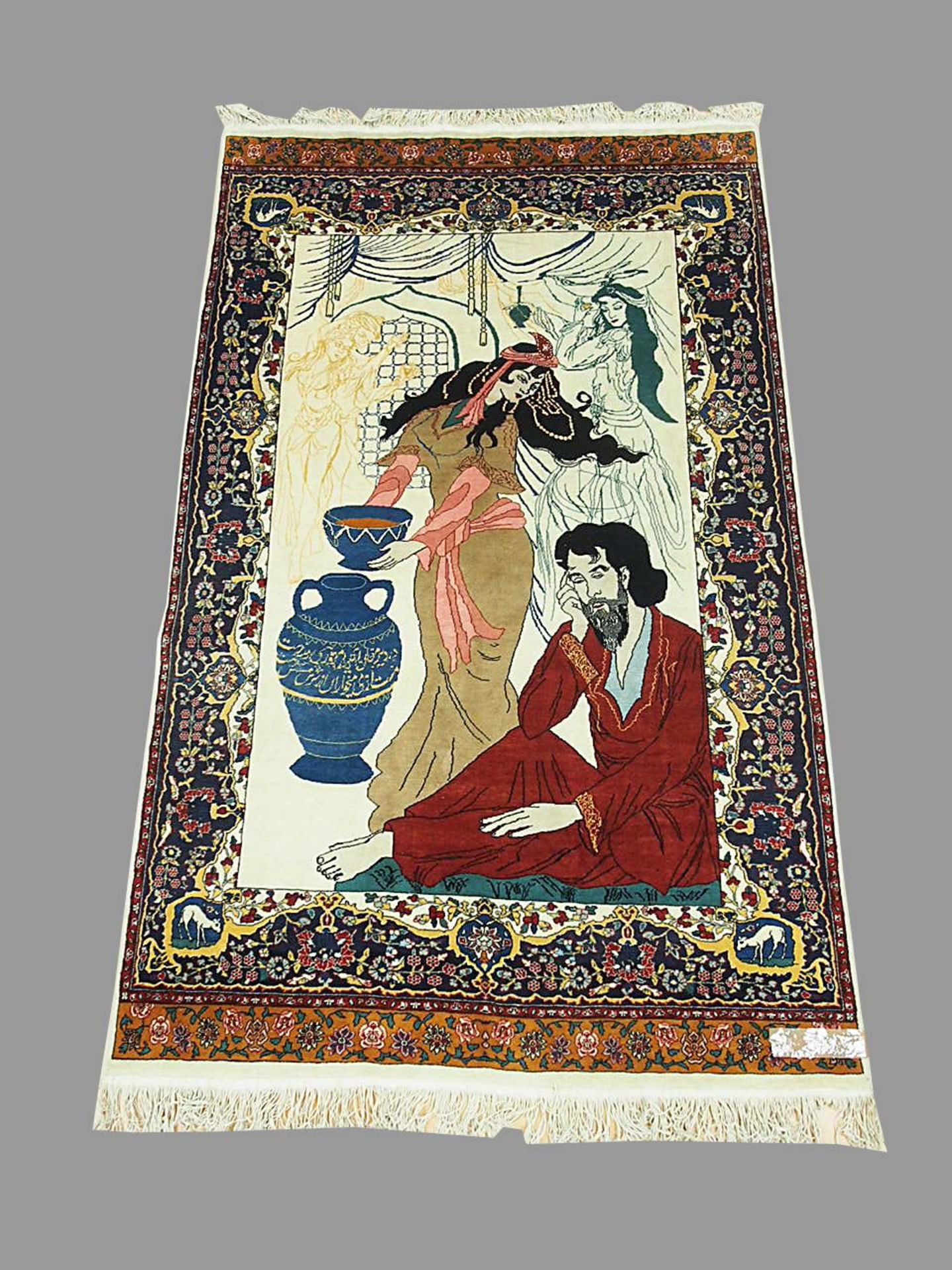 Bildteppich Indien, um 1960, 230 x 141 cm, Zustand B