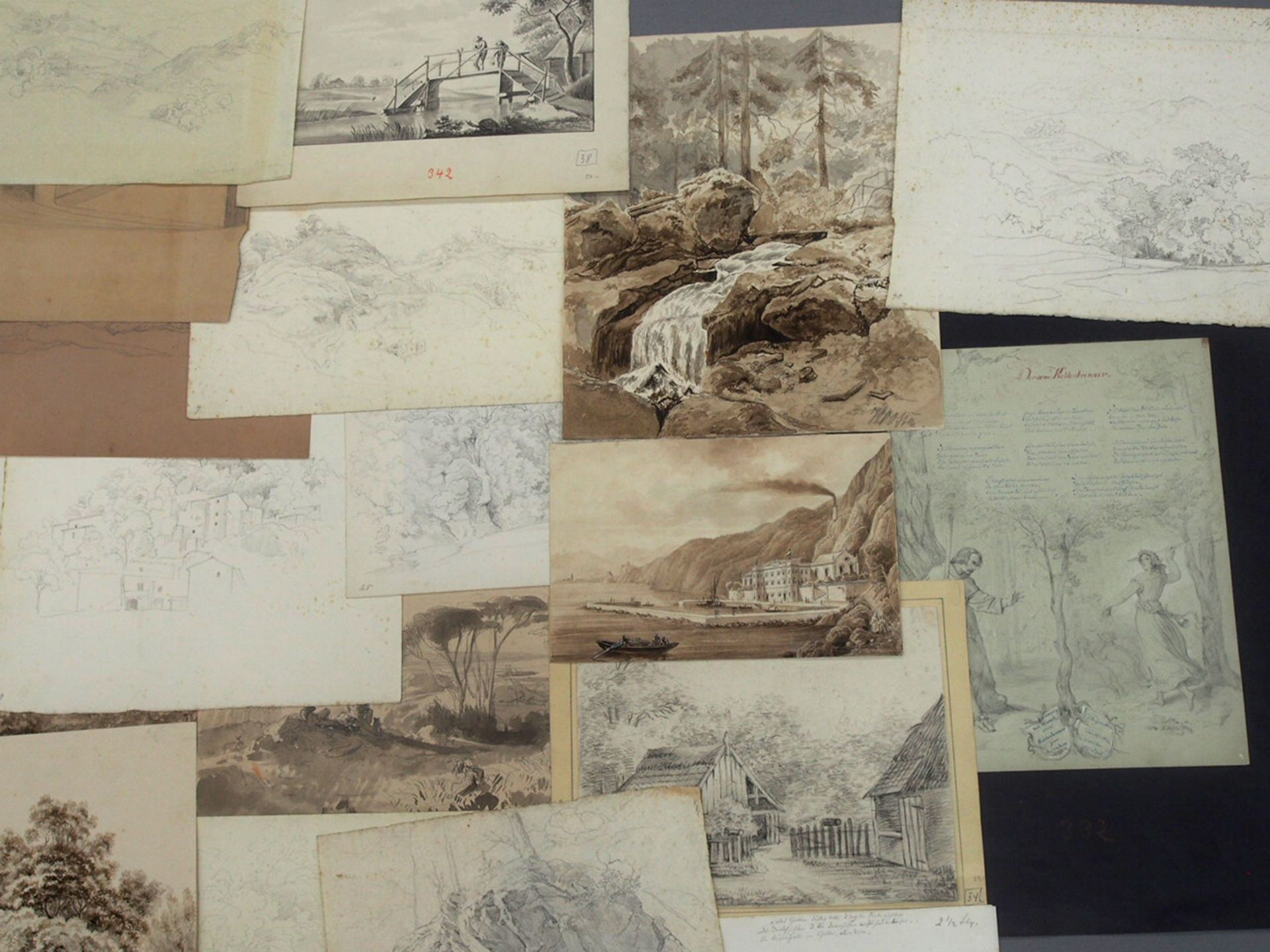Konvolut Zeichnungen des 19. Jahrhunderts "Baumstudien" und "Landschaften" - Image 3 of 8