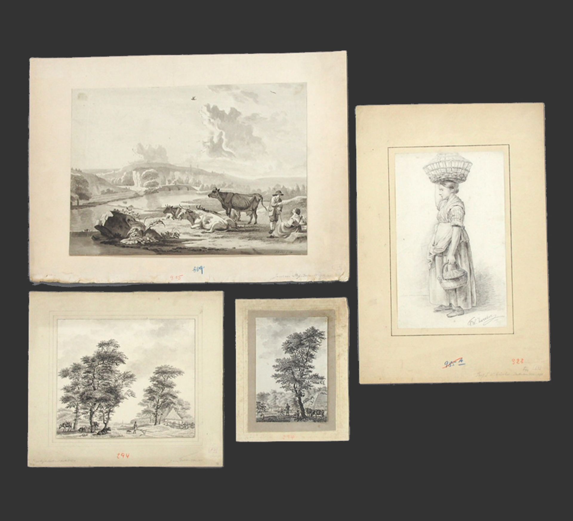 Vier Zeichnungen niederländischer Künstlers des 18./19. Jahrhunderts