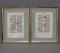 Zwei Blatt einer Handschrift über Heilige