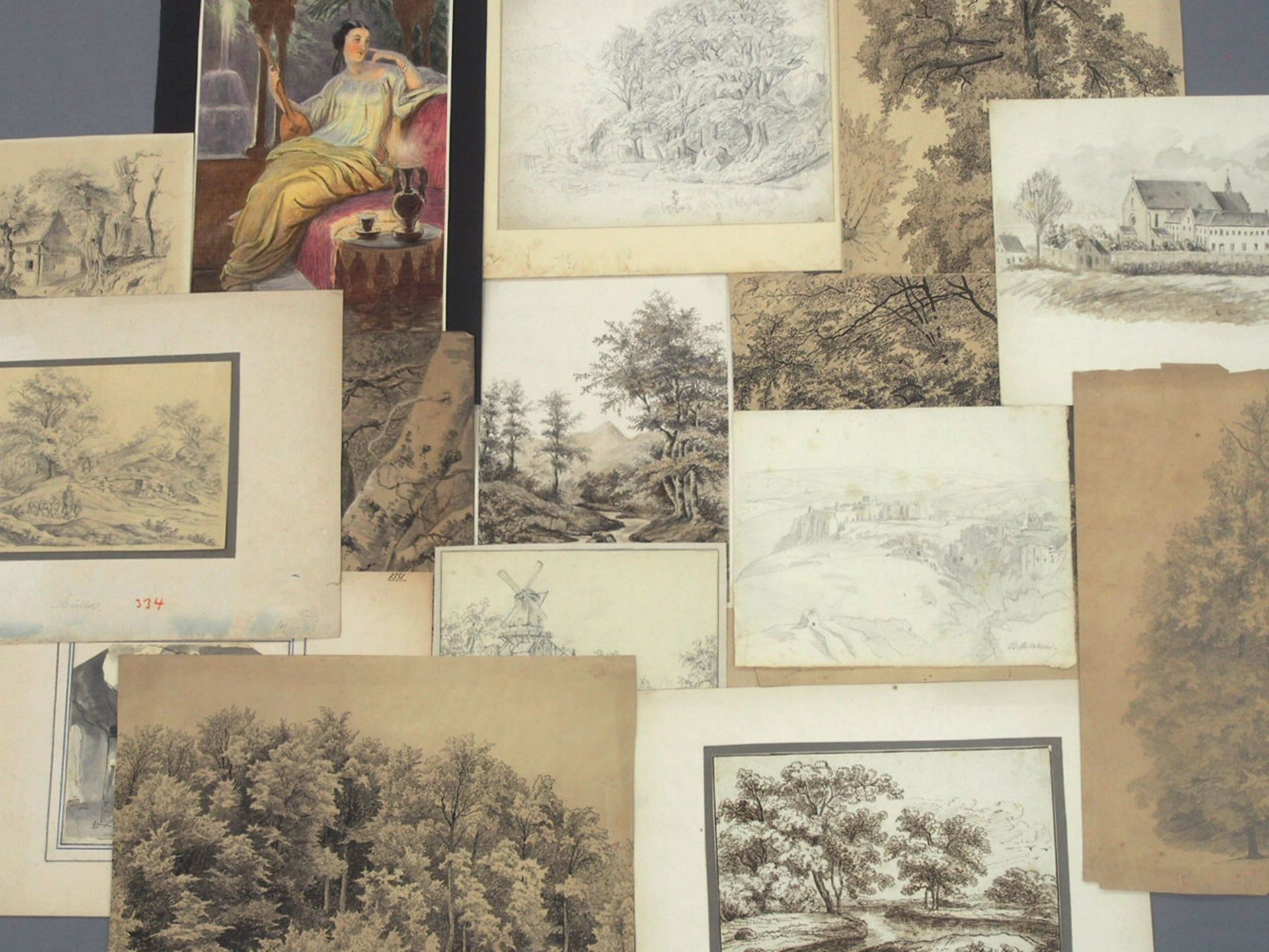 Konvolut Zeichnungen des 19. Jahrhunderts "Baumstudien" und "Landschaften" - Image 6 of 8