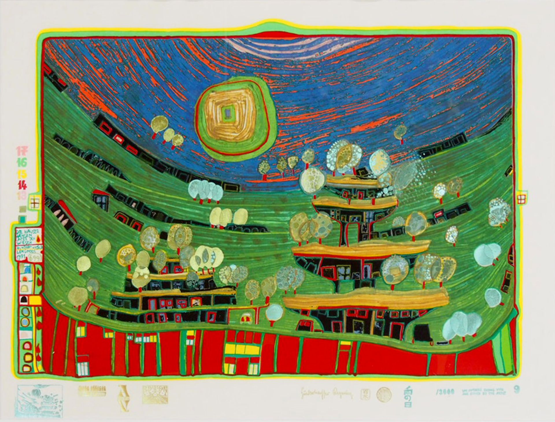 HUNDERTWASSER, Friedensreich: Die Häuser hängen unter den Wiesen - Bild 2 aus 2