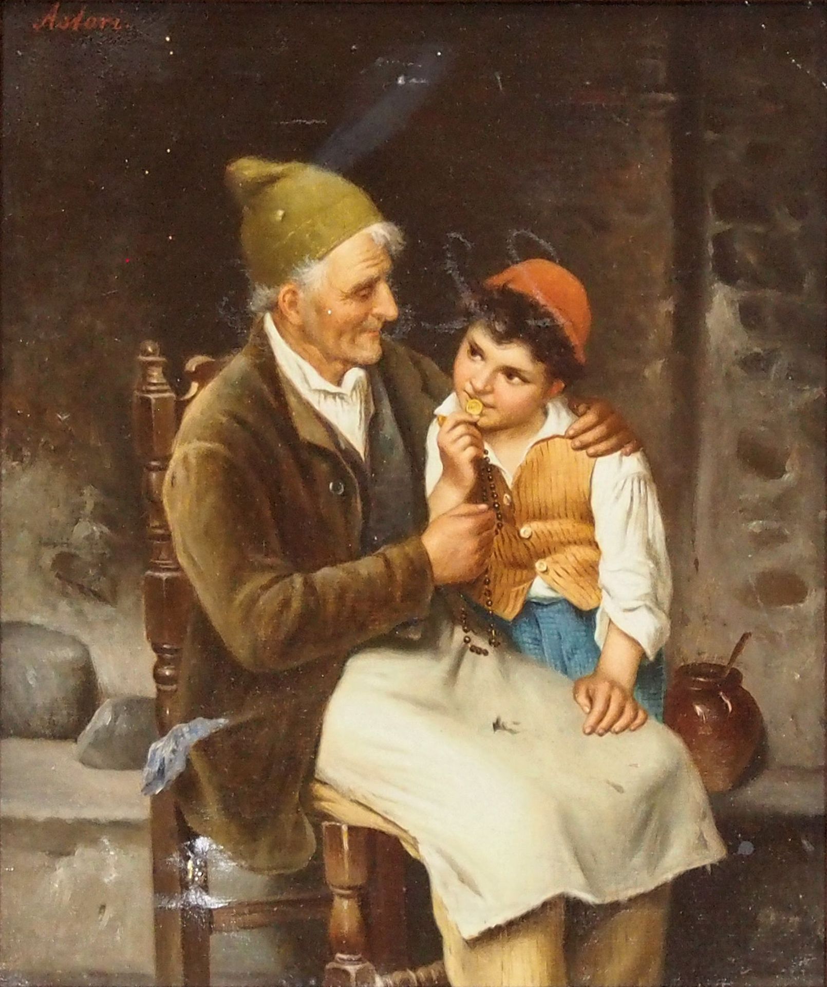 ITALIENISCHER MEISTER: Großvater und Enkel mit Rosenkranz - Image 2 of 2