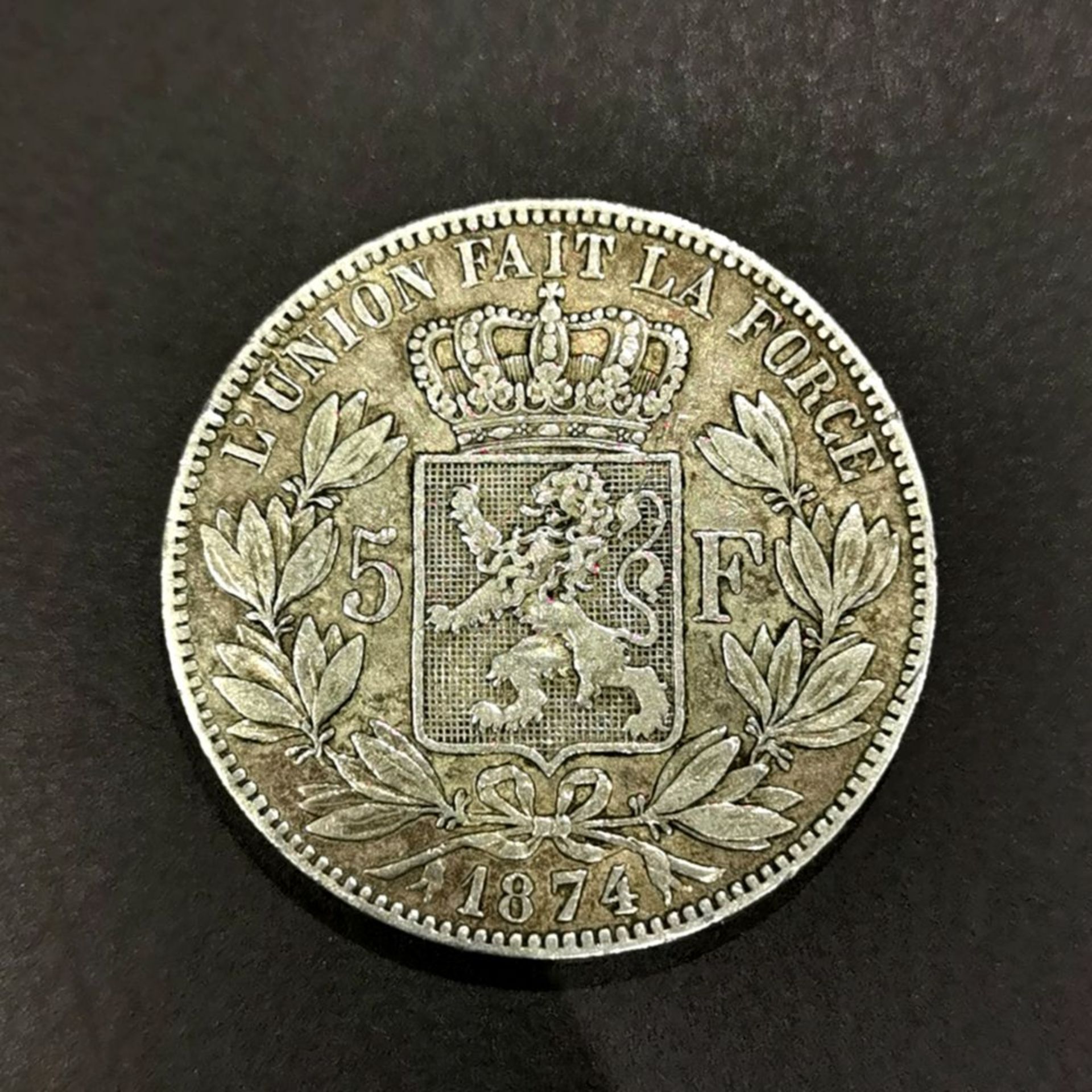 5 Francs 1874 - Belgium Leopold II. - Image 2 of 2