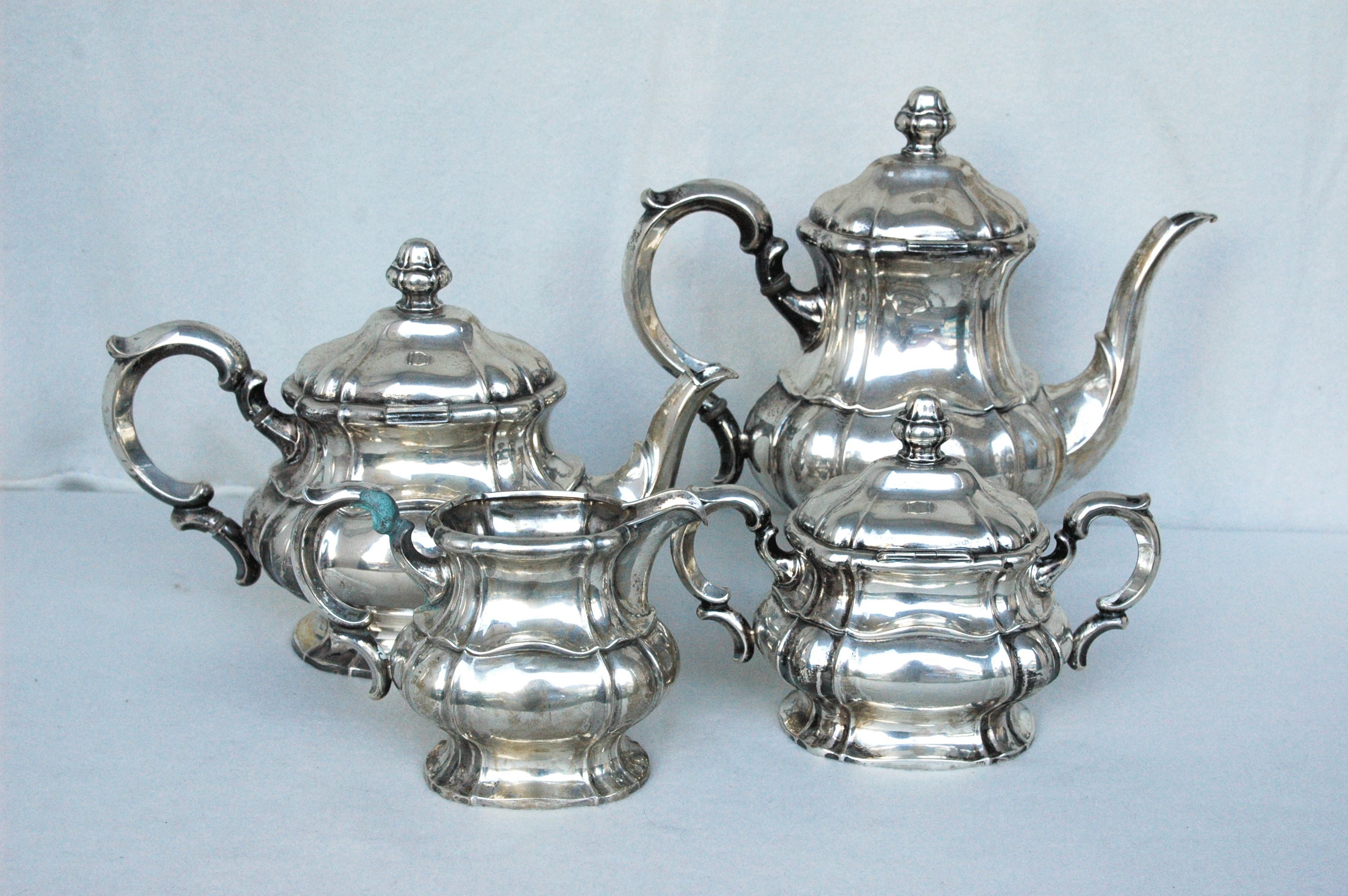 Kaffeekanne, Teekanne, Rahmservice, 835/- Silber, 1670 g - Bild 2 aus 7