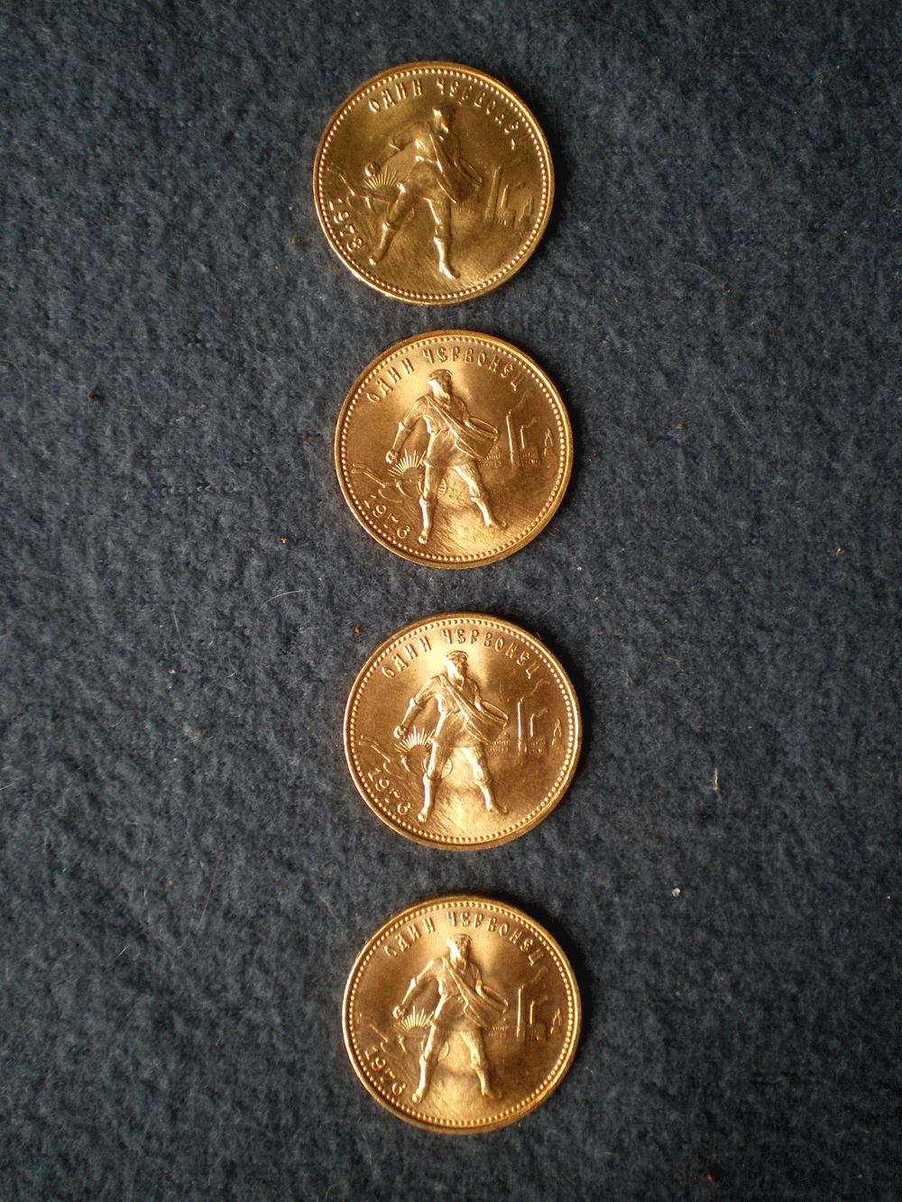 4 russische Münzen, 10 Rubel 1978, 1976, 1976,1976, 8,6 g