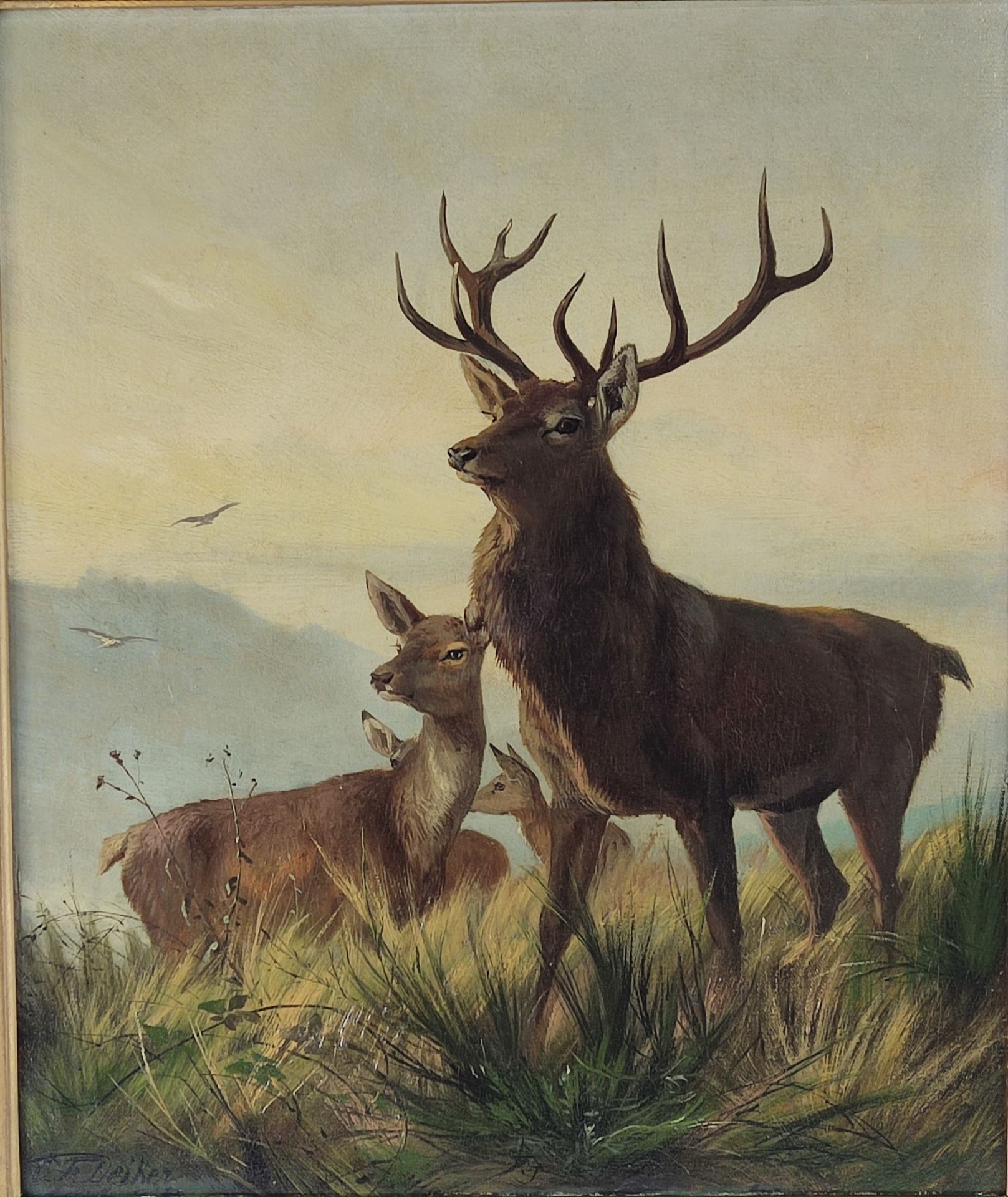 Carl Friedrich DEIKER (1836-1892) "Imposanter Hirsch mit Hirschkühen" - Bild 2 aus 4