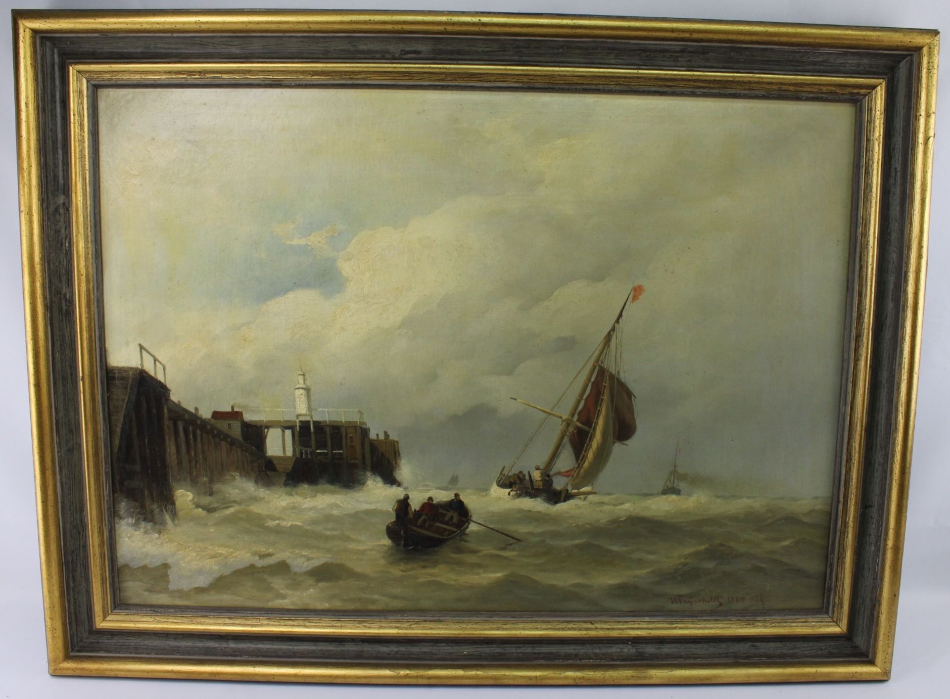 Viggo Fauerholdt (1832 Kopenhagen-1882 Düsseldorf) "Einfahrt in den Hafen von Cuxhaven"