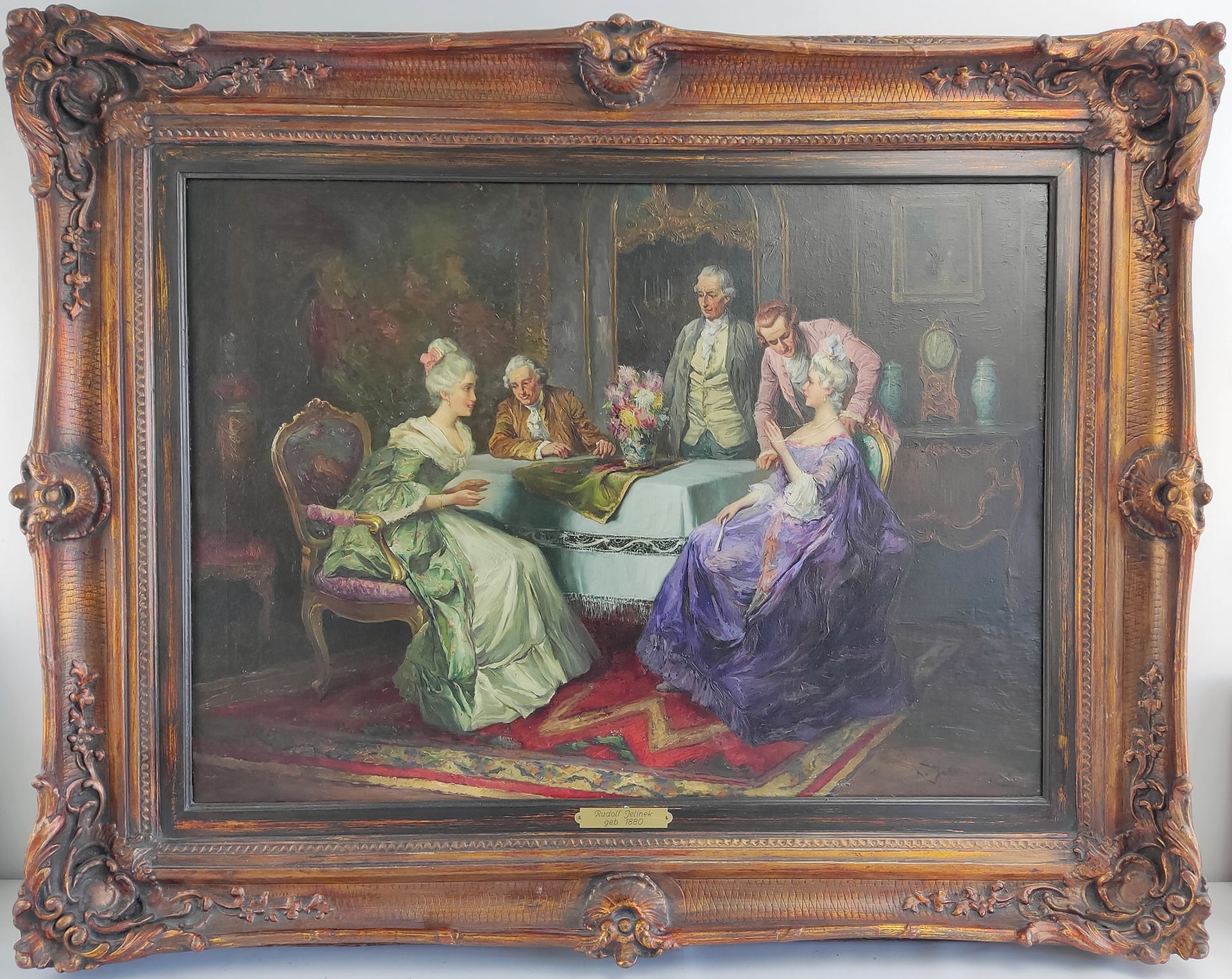 Rudolf Jelinek (c.1880-1950) "Feine Gesellschaft im Salon", 58x79 cm