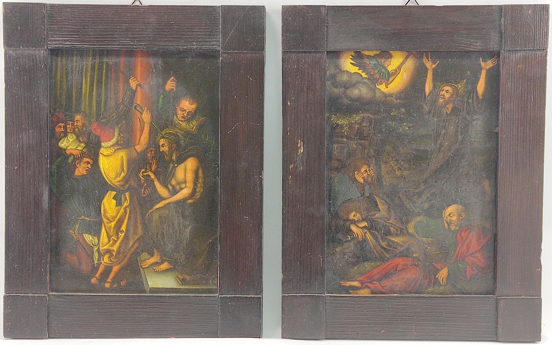 2 Passionsszenen "Garten Gethsemane" "Dornenkrönung Christi", Öl/Kupfer, 18. Jh.