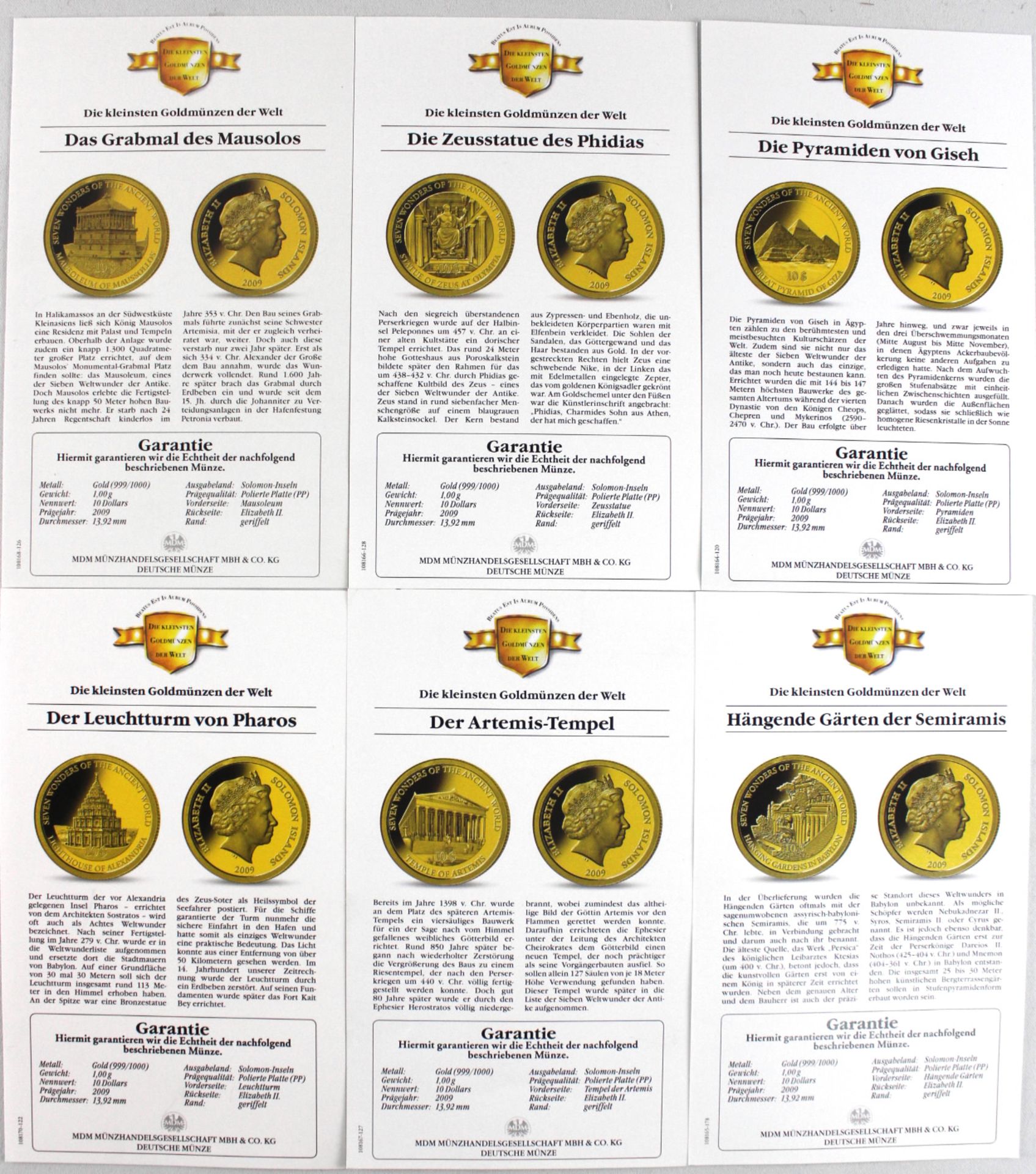 7 Salomon Islands 10 Dollars Goldmünzen, 7 g, 2009 - Bild 2 aus 3