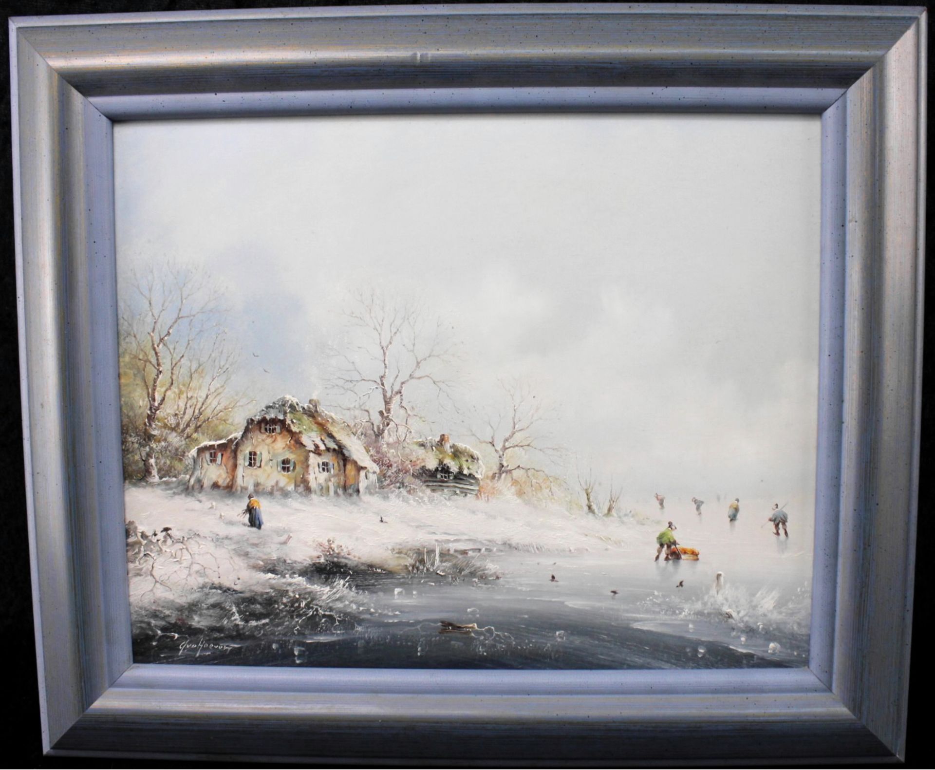 Anton van den Hoeven (1940) "Eisvergnügen" Öl/Leinwand, sig.