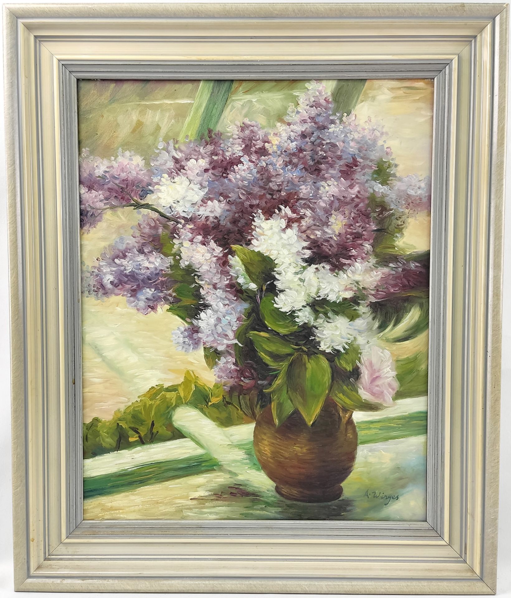 A.Wirges, Stillleben "Flieder in Vase", Öl/Leinwand, 50x40cm