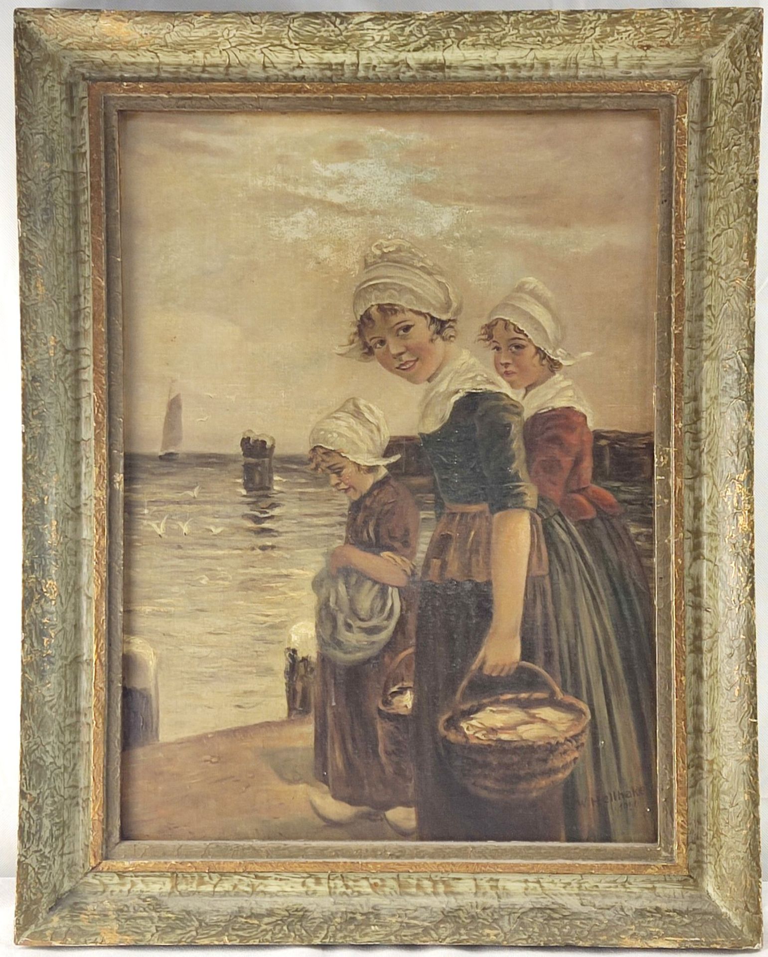 W. Hellhake "3 holländische Meisje", Öl/Leinw., 1950